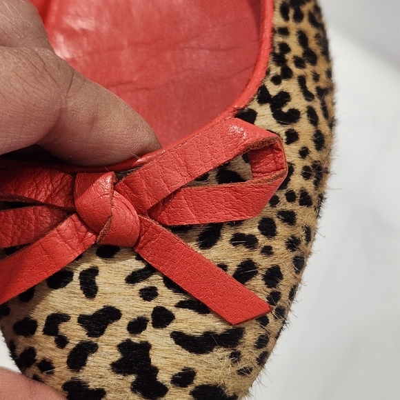 Zara Woman Animal Print Leather Ballet Flats Shoes Coral Red Bow US6.5/EU37 - Picture 9 of 11